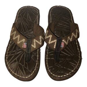 RALPH LAUREN Flip Flop Sandals Men's Size 6 Brown Flag Tag